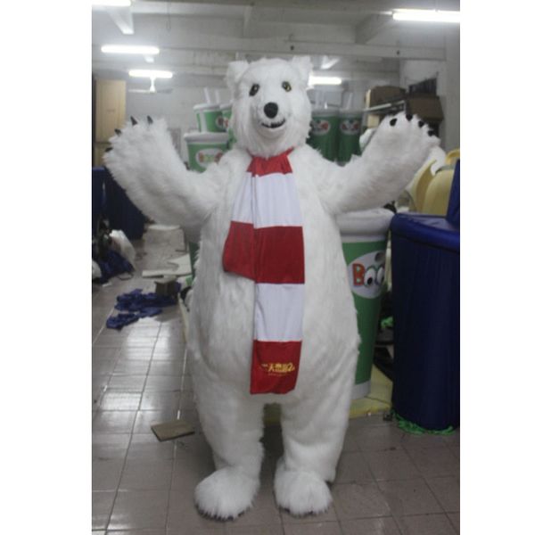 Costume de poupée mascotte ours polaire blanc Fursuit mascotte Costume vêtements fête d'anniversaire mascarade jeu robe tenues publicité Halloween