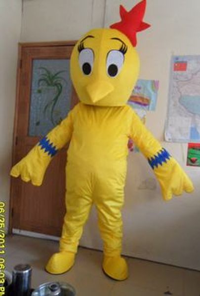 Costume de poupée de mascotte Costumes de mascotte de poulet jaune coq poule dessin animé vêtements publicité Costume Halloween fête déguisement mascotte