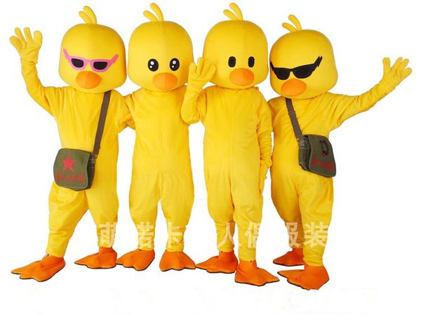 Costume de poupée de mascotte Costume de mascotte de personnage de dessin animé de canard jaune Costume de fantaisie Robe de soirée Costume de mascotte d'équipe d'école animale mignonne Déguisement