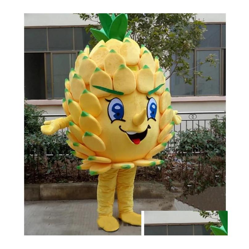 Mascot Festival Dress Smaczny kostium ananasowy Halloween świąteczne fantazyjne impreza Reklama Ulotki Ubrania karnawał unisex adts dr dhbvc