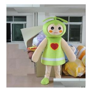 Mascot Gree Seed Bud Sprout Burgeon Fenfen Plant Costume avec des jambes à bras minces petites mains Big Feet Head for Halloween Party Drop Del Dhbpq