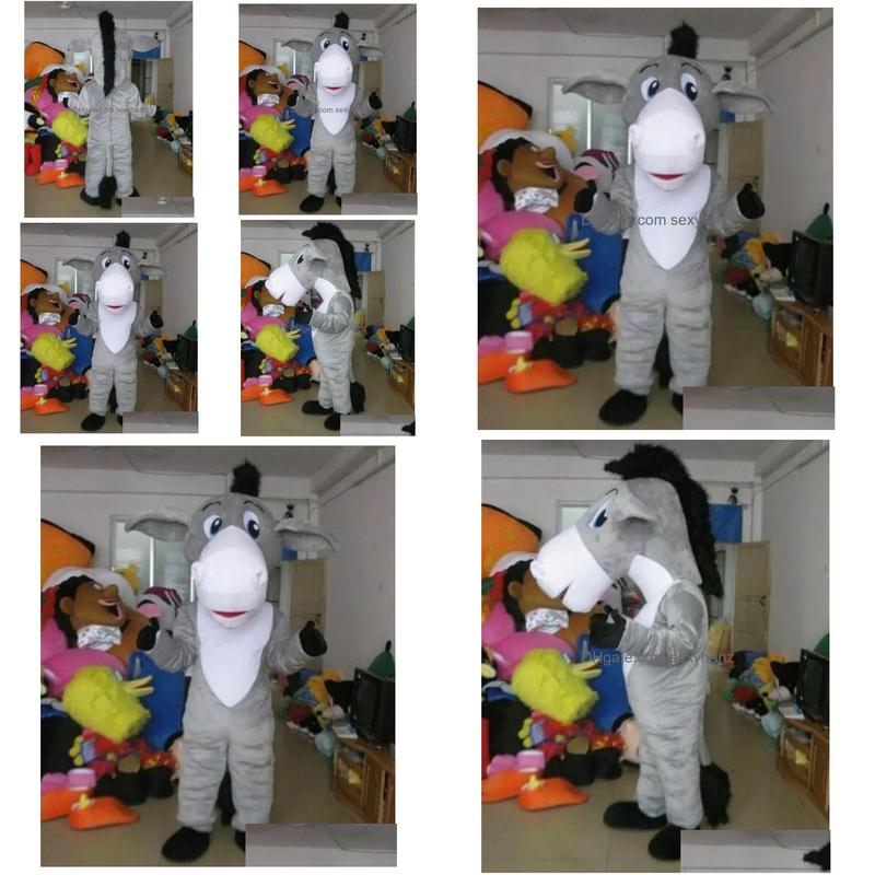 Mascotte Grey Donkey Costume Halloween Christmas Fancy Party Cartoon personnage de personnage de personnage Adt Femmes Men Dress Carnaval Unisexe Adts Dr Dhr6w