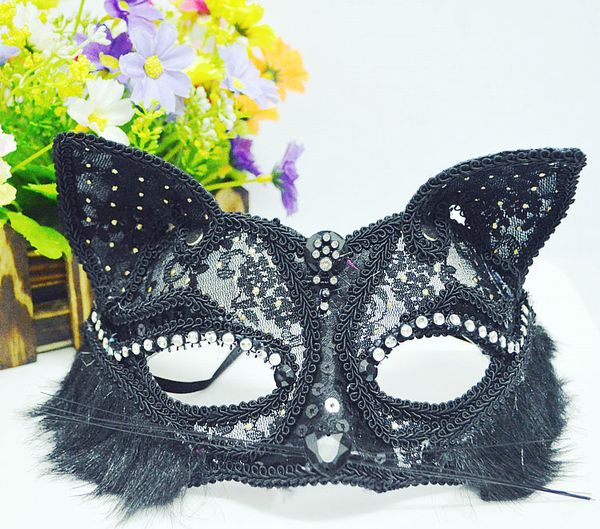 2015 Masque d'animal de boule Masque de renard noir Masque de chat Masques d'Halloween demi-visage JIA486