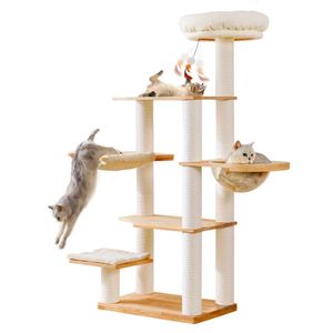 MASHOOPS Hamacs à gratter d'intérieur en bois, tour moderne pour grands chats, tapis de lit doux, meubles en bois pour chat avec jouet boule Capsulecat