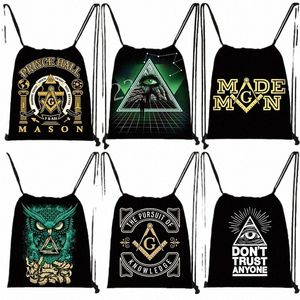 Masic Illuminati Print Drawstring Bag Women Pyramid Eye Backpacks for Travel Casual Outdoor Sport Storage Bag Shoes Holder S82A#