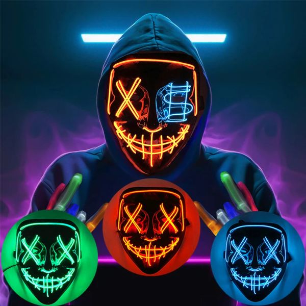 Masque 2023 The Classic Popular Popular Purge Mask Famous Movie Mask Luminous Lumin LED Mask Mask Light Up Carnival Night For Halloween