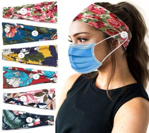 Mask Button Hoofdbandhouder Casual Mondmasker Ear Stretch Haarband met knoppen Bloemen Gedrukte breisbanden Sporthoofdband Y1427758