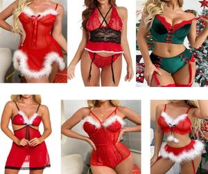 Masque pour 2023 NOUVELLES Filles Vêtements En Peluche Femmes 039s Sexy Santa Noël Lingerie Ensemble Babydoll Dentelle Chemises Vêtements De Nuit 7234981