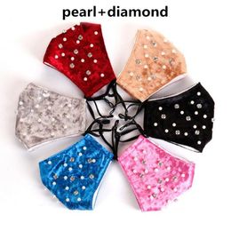 Masker Rhinestone Pearl Maskers Wasbaar Solid Color Ademende Pleuche Mond Cover Party Gezicht Respirator Herbruikbare Fietsen Winddichte Covers CGY5