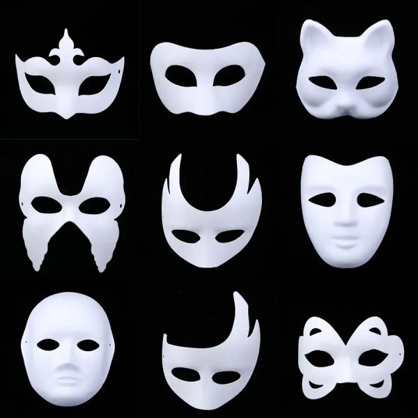 Masques 10pcs bricolage papier chat renard blanc blanc non peint