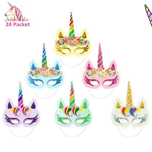 Masques 12 / 24pcs papier Unicorn Masques pour enfants arc-en-ciel Unicorn Party Supplies Favors d'anniversaire pour enfants