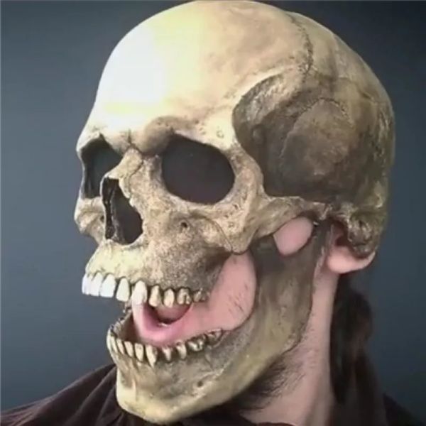 Masques 1 pièces nouveau masque de crâne complet bouche peut être déplacé Halloween horreur adulte masque de crâne maison hantée accessoires mobile mâchoire masque en Latex