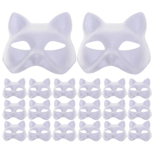 Masques 20 pcs masques dessinés à la main à la main Facemask Diy Pulp Masques Party Makeup Cat Paper Femmes Masquerade Blanc Miss Miss Animal Kids Therian