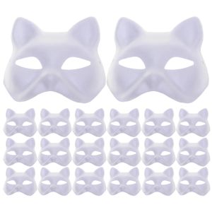 Masques 20 pièces masque blanc dessiné à la main masques de mascarade pour femmes femmes Halloween couleur chat papier blanc Cosplay fête enfant bal