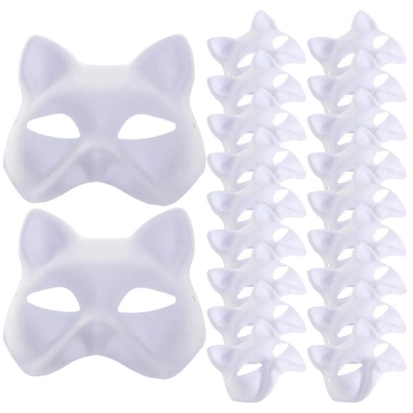 Masques 20 pièces masque blanc dessiné à la main le bricolage Cosplay fête mascarade faciale masques blancs chat papier femmes enfant scène Therian