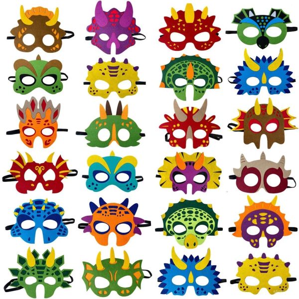 Masques 24 PCS DINOSAUR PARTI MASCHES MATÉRIAUX DINO FOURIPTION DU DINO DÉCoration différents types pour la fête d'anniversaire de Noël d'Halloween