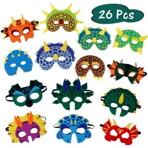 Masques 26 Pack Dinosaur Party Masques Masquerade et Halloween Felt Foam Eva Dino Face Mask For Enfants Enfants Cadeaux d'anniversaire de Noël