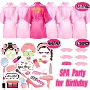 Masques 6/10 sets Spa Birthday Robes For Girls Silk Soft Kimino Robe Kids Party Favors with Eye Masks Spa Spa Photo Booth Props Supplies