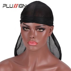 Máscaras 6 Unids / lote Venta Al Por Mayor Caliente Nuevo Satén Hombres Gorra Estirada Du Doo Rag Durag Sombrero Blanco Negro Atar Cola Para Mujeres King'S Durag Cap