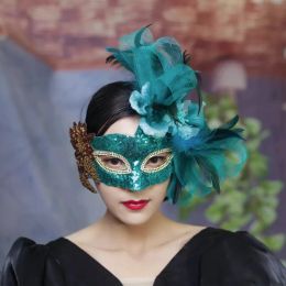 Máscaras 7 colores Máscara veneciana de media cara Ojos grandes Apliques de diamantes Máscara de plumas de lentejuelas Carnaval de Halloween Fiesta de disfraces Prom