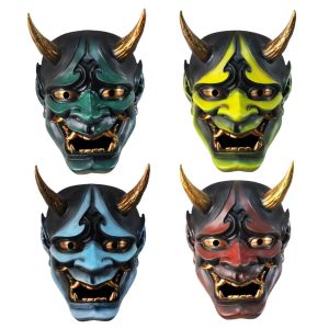 Maskers Volwassen Unisex Hars Japanse Monster Duivel Hannya Noh Kabuki Demon Oni Samurai Masker Volledig Gezicht Halloween Blauw Rood Feest 20.5*26CM