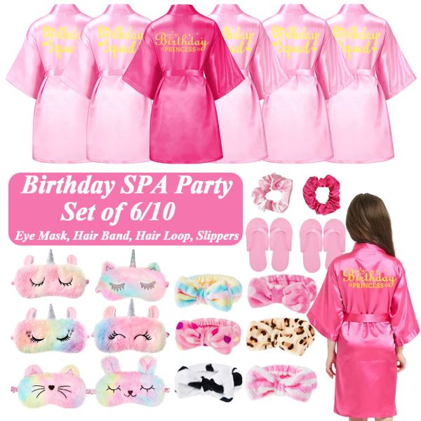 Máscaras Fiesta de cumpleaños de spa para niñas Albornoz de satén Kit para niños kimono Vestido de pijama para niña Unicornio Animal Felpa Antifaz para dormir Fiesta Princesa