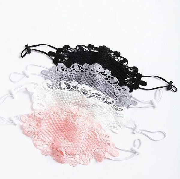 Masques Noir Blanc Dentelle Visage Bouche Couverture Boucle D'oreille Respirant Bouche Couverture En Plein Air Femmes Masques Masques Visage Lavable Anti-Poussière Gaze MaskLSK480