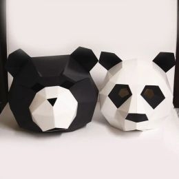 Maskers Cosplay Maskers Halloween Party Mask Leveringen Panda Bear Kostuum Hoofdkap 3D Paper Model Diy Cartoon Handgemaakt gezicht Cosplay Toys
