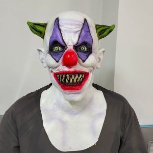 Masques effrayants masque de Clown à cornes vertes couvre-tête mal effrayant masque en Latex Halloween carnaval fête Cosplay Clown masques de tête complets