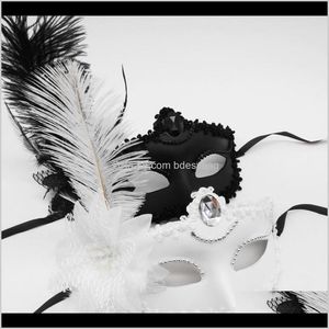 Masques Fournitures de fête Accueil Gardenvenice Adulte Mascarade Princesse Femme Demi-Visage Sexy Côté Fleur Autruche Plume Masque Fête D'anniversaire Op