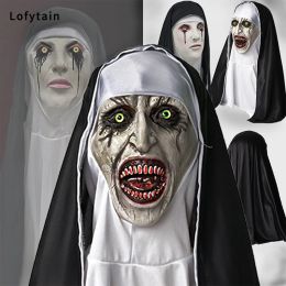 Masques Halloween Horror Nun Latex Mask Sister Headscarf Cosplay Ghost Face Face Headgear Headpiece Carnival Party Costume accessoires