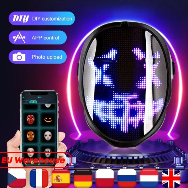 Masques Halloween LED Affichage Masque programmable LED Bluetooth RGB Light Up Party Diy Modification du texte Prank Texte Animé Masque de concert
