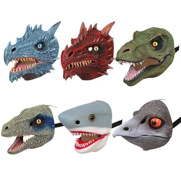 Masques New Halloween Dragon Dinosaur Mask Open Mouth Latex Horror Dinosaur Headgear Dino Mask Party Cosplay Costume Scared Mask
