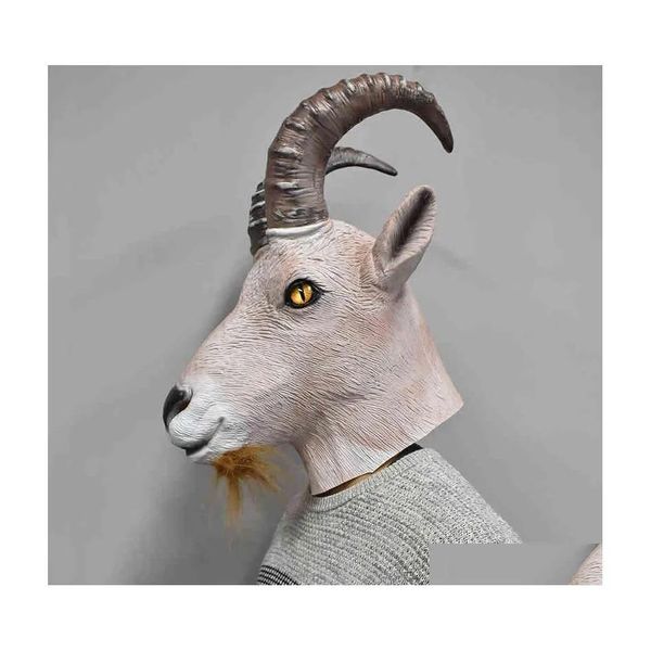 Masks Party Masks Goat Antilope Animal Head masque Nouveauté Halloween Costume Latex Fl Masquerade pour ADT