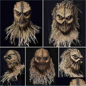 Masks Party Masks Halloween Scarecrow Head er avec gants et costume de chapeau Headgear for Masquerade Party Cosplay Mask Mask Drop Livraison