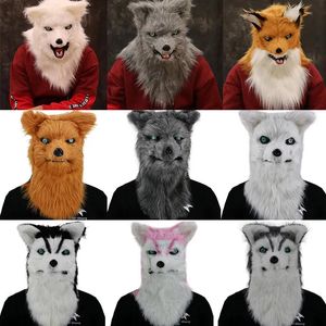 Maskers feestmaskers beweegbare mond dierhoofd masker pluche masker honden wolf orangutan faux bontpak Halloween kostuums feest prop cosplay supply