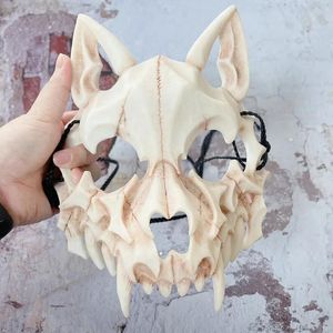 Maskers Partij Schedel Masker Lange Tanden Demon Skelet Half Gezichtsmasker Wolf Draak Tijger Houjuu Nue Masker Cosplay Halloween Kostuum rekwisieten