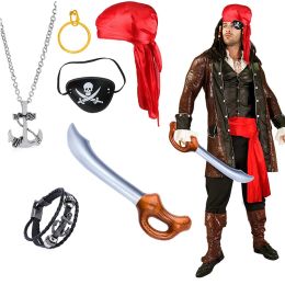Maskers piraten kapitein cosplay kostuum rekwisieten set piraten hanger eye masker tulband oorbel armband schedel Halloween themafeest decoratie