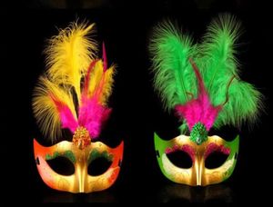 Maskers Princess Gold Dust Feather Mask Fluffy Feathers Halloween Kostuum Ball Masquerade Party Mask Gifts2346424