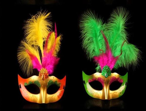 Masques Princesse Gold Dust Feather Mask Fluffy Feathers Halloween Costume Ball Masquerade Party Mask Gifts2346424