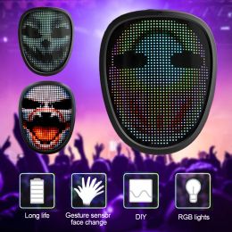 Masques RGB Light Up Masque LED GIF Télécharger Geste Sens Changement de visage Halloween Noël Carnaval Costume Cadeaux de fête
