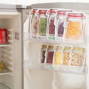 Mason Jar -vormige voedselcontainer Veilige Zippers Storingszakken Herkbruikbare Eco -vriendelijke snacks Zacks Plastic opbergtas Geurbestendig clip