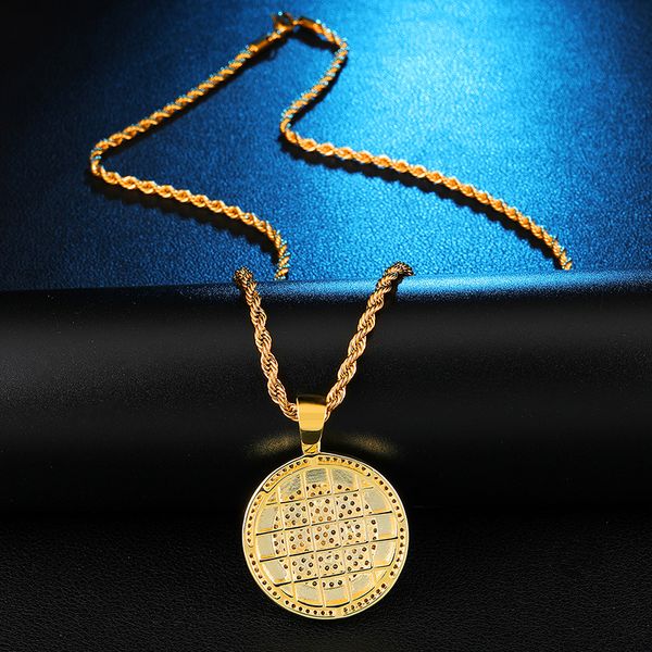 Pendentif médaillon maçonnique avec chaîne de tennis breloque en or Bling Zircon cubique collier Hip hop pour hommes bijoux Rock