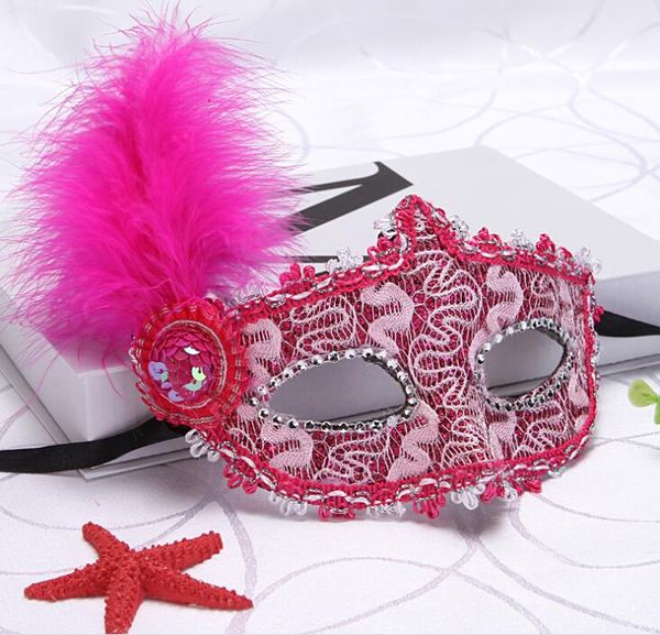 Gorro de mascarada y máscara de plumas laterales Máscara de princesa pequeña de Venecia Festival Fiesta Escenario Accesorios de rendimiento Y023