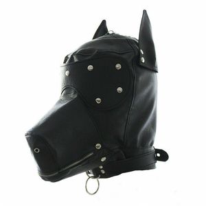 Mascarade Costume Dog Puppy Head Mask avec collier Full Face Party Cosplay Mouth Gag Choker Zipped Muzzel Set249X