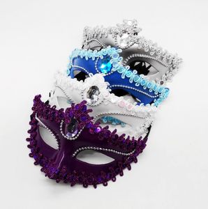 Mascarada Máscara de gema Mujeres Mardi Gras Decoraciones Moda veneciana Fiesta de graduación Eyemask Encaje Lentejuela Brim