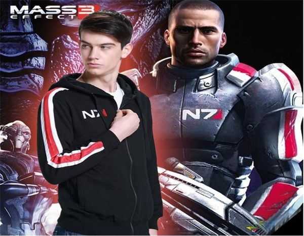 Sudaderas con capucha Mass Effect para hombre, sudadera con cremallera de Anime, chándal masculino, chaqueta cárdigan, chaqueta informal con capucha, chaqueta polar, disfraz N7 LJ203885002