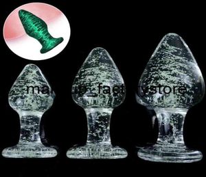 Massage 10 cm Luminous Glass Buttplug Anaal speelgoed voor volwassenen Erotische kristallen sieraden Kralen Paren Dilatators9991156