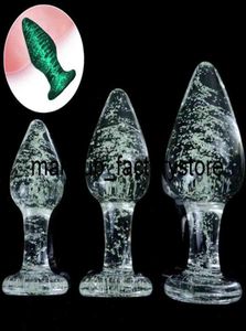 Massage 10 cm Luminous Glass Buttplug Anaal speelgoed voor volwassenen Erotische kristallen sieraden Kralen Paren Dilatators2455956