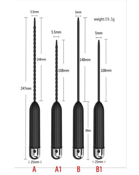 Masaje 10 frecuencias Vibración Catéter uretral de silicona Sonidos Vibrador para dilatador uretral masculino Pene Plug Vibrtor para hombres S7171743